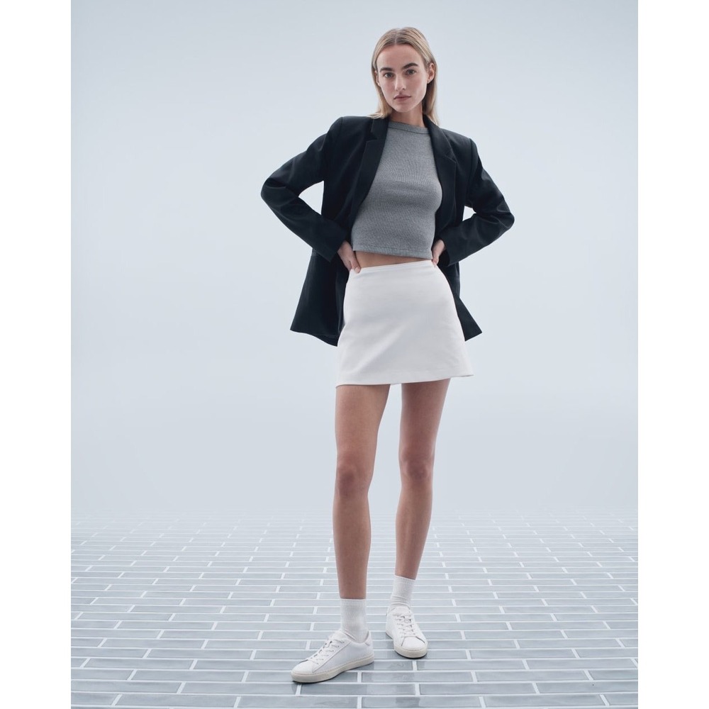 Everlane The Dream Mini Skirt XXS White Organic Cotton Modal Stretch A-Line